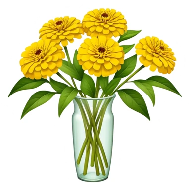 big bouquet Yellow Zinnia, luxuriant, stem, leaf sticker