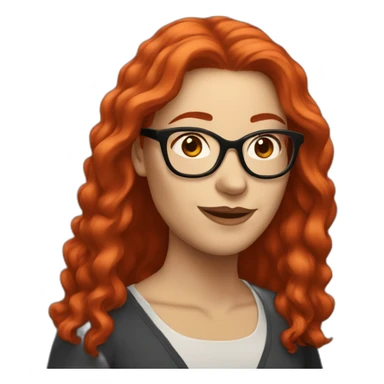 white woman with long red hair and red glasses sticker