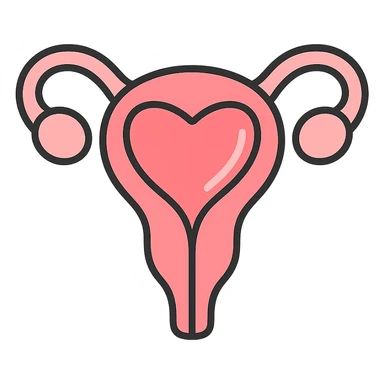 A clean, minimalistic vector illustration of a simplified uterus icon, designed as a stylized flower or heart shape with upward-sweeping fallopian tube 'horns'. Use smooth, well-defined lines with a modern flat design. Apply soft inner shadows and subtle highlights to give depth and gloss without breaking the flat aesthetic. Keep the design centered, symmetrical, and elegant. Transparent background. Color palette: soft pinks, muted reds, and gentle white highlights sticker