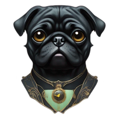 A cyberpunk black pug in Art Nouveau style during 1910 sticker