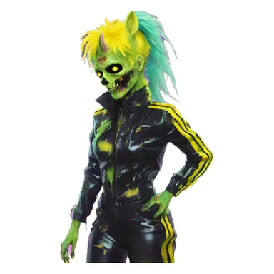 .Zombie_ Vaporwave black holographic oilslick zombie unicorn yellow caution tape sticker