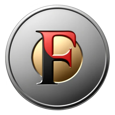 Emoji icon of a metal coin with engraved letter F, minimalist style, isolated, only black color sticker