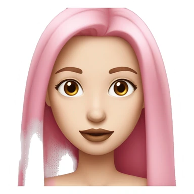 White skin? Woman, with long pink straight hair and brown eyes,pink lipstick sticker