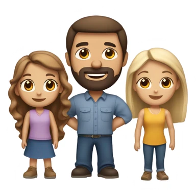 Puerto rican beard short brown hair  with blond long hair woman and brown long hair girl Family  sticker