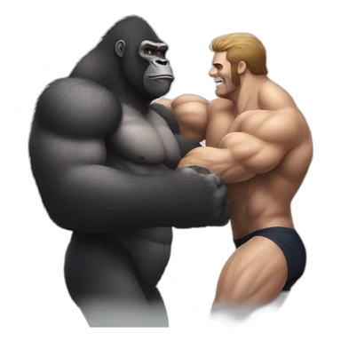 Very buff Gorilla beats man arms wrestling sticker