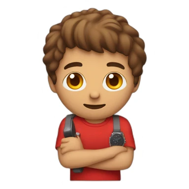 man standing with red t shirt red phone red watch sticker