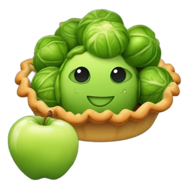 brussels sprouts next to an apple pie sticker