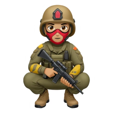 Soldier crouching with tactical mask sticker