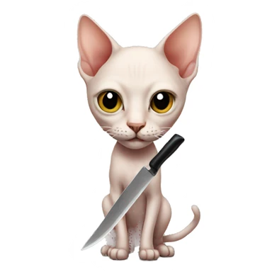Hairless cat with a knife sticker