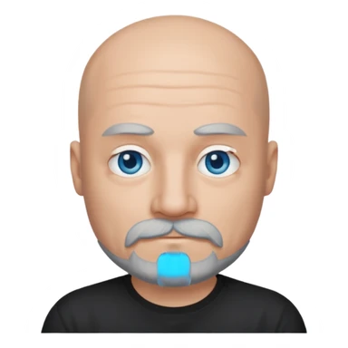 Bald man with blue eyes grey beard and moustache. Black T-shirt  sticker