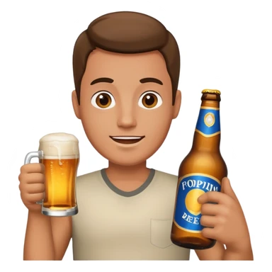 A man holding a beer bottle sticker