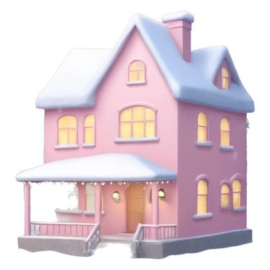 Pastel pink house with snow and Christmas lights and Christmas trees￼ sticker