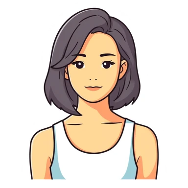 Woman with hair on her shoulders with a whose sticker