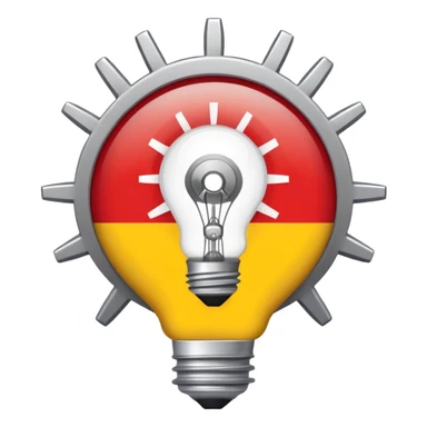 single emoji symbolizing German modernization in the 1970s with gears, lightbulb, and a small German flag, minimal details sticker