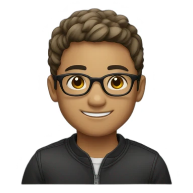 A smiling light-skinned boy with short hair and black-rimmed round glasses sticker