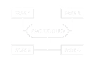 fai uno schemino scritto in bianco con la scritta al centro "PROTOCOLLO" E INTORNO METTI DELLE LINEE DI COLLEGAMENTO CON "FASE 1" "FASE 2" "FASE 3" "FASE 4", DEVE FAR CAPIRE CHE IL PROTOCOLLO SI SUDDIVIDE IN 3 FASI sticker