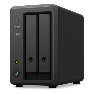 a generic NAS device with blinking status lights, simple and recognizable, not branded sticker