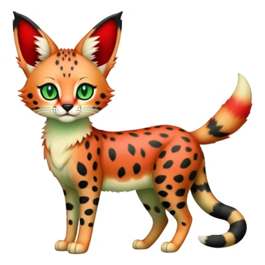 Kawaii Cute Edgy Black Green Red ethereal Serval-Fionbri-Vernid full body sticker