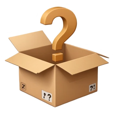 open cardboard box with questionmark sticker