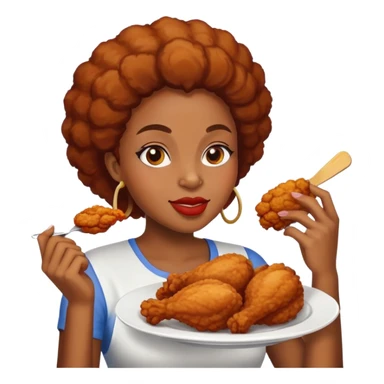 Fat african woman eats fried chicken sticker