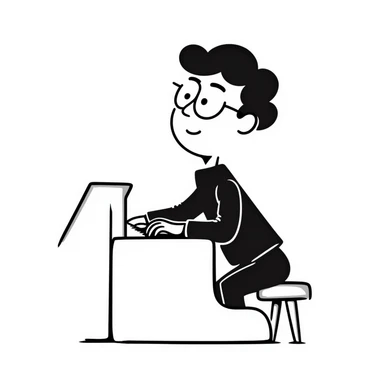 sad pianist looking up with a dreamy expression sticker