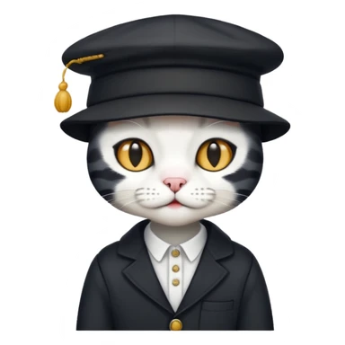 Create a black-and-white boy cat with a hat and human clothes sticker