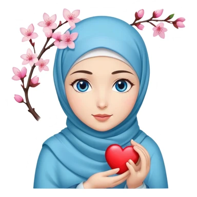 Turkish beautiful finish Konya girl blue eyes with cherry blossom flower design hijab and hold heart in her hand  sticker