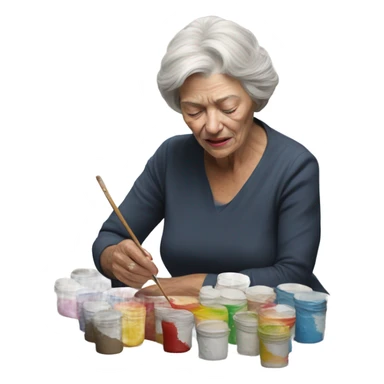 3d hyper realistic senior woman painting  sticker