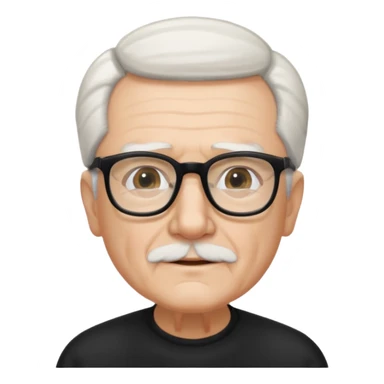 An elderly man with neatly combed white hair swept back and wears black rectangular glasses sticker