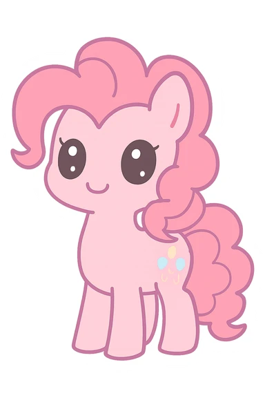 Pinkie Pie from My Little Pony, kawaii style, big eyes, cute smile, pink color, curly mane and tail sticker