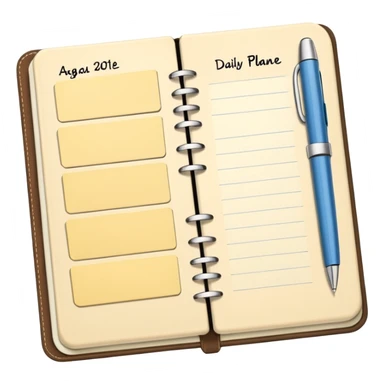 daily planner agenda cream leather with open page and pen with stickynotes sticker