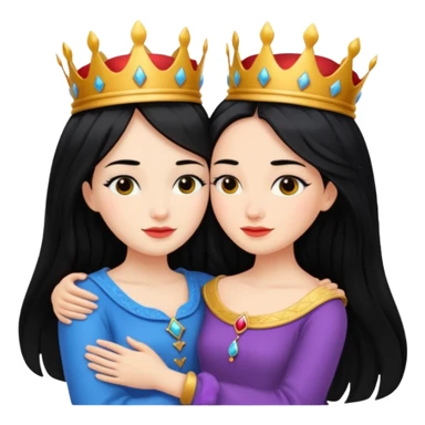 Two queens with long black hair hugging. sticker