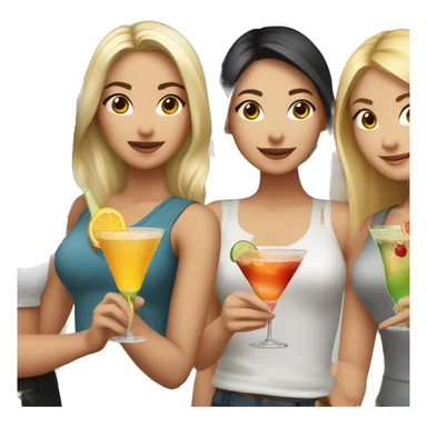 A blonde girl, another blonde girl, an Asian girl and a brown haired girl holding cocktails  sticker