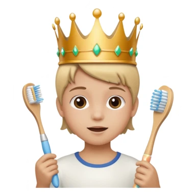Creat an emoji for child with wearing crown holding toothbrush sticker
