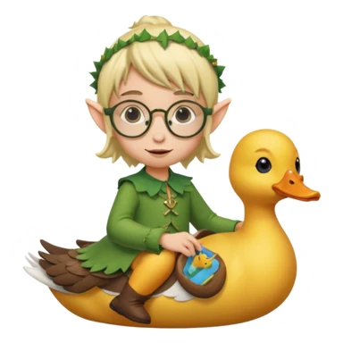 tiny forest elf blode hair with round glasses riding a duck sticker