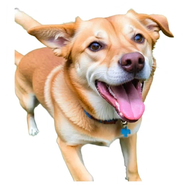 cachorro caramelo vira-lata com língua de fora feliz pixel art sticker