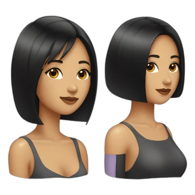 two women with black hair andlong bob haircut sticker