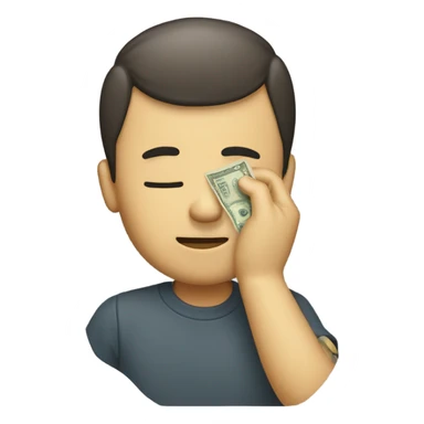 Wiping tears with money sticker