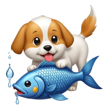 dog licking fish’s body sticker
