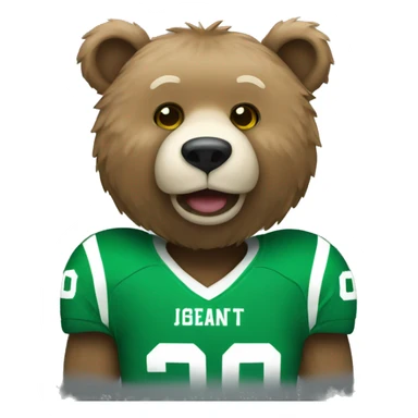 Bear using a green and white football jersey sticker