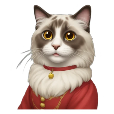 Ragdoll cat with pecifier in its mouth and red dress sticker