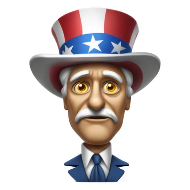 Uncle Sam with pitiful eyes holds a sign at full height waist photorealistic serious sticker