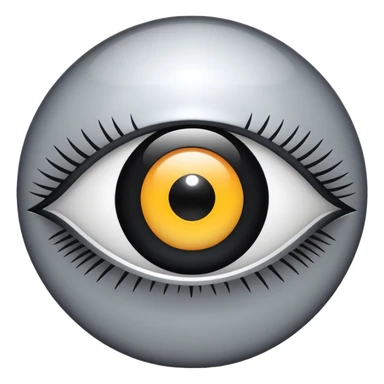 Minimalistic futuristic eye emoji, metallic black and white, reflective iris, smooth circular shape, flat vector, high contrast, centered, clean UI icon sticker
