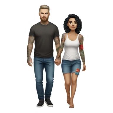 Hyper Realistic beautiful woman in the arms of a very handsome tattooed man walking  sticker