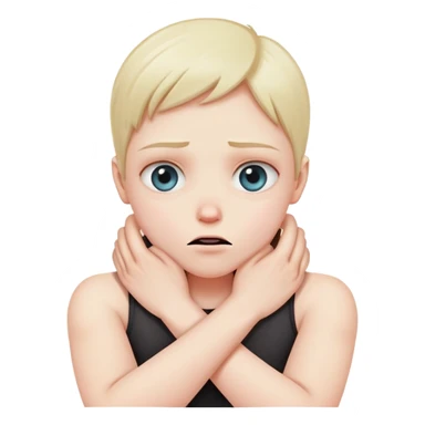 Person choking their neck with their arms crossed with x’s as their eyes sticker