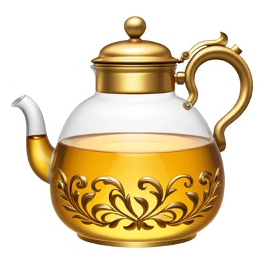 glass tea kettle with gold tea sticker