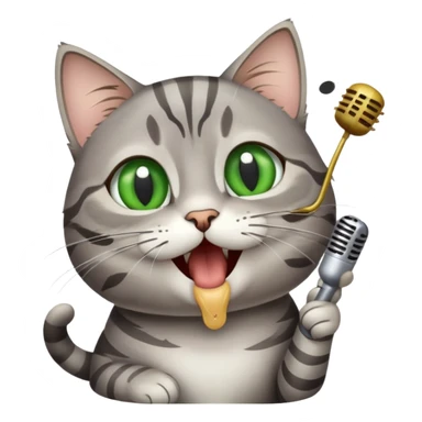 gray tabby cat with green eyes eating singing sticker