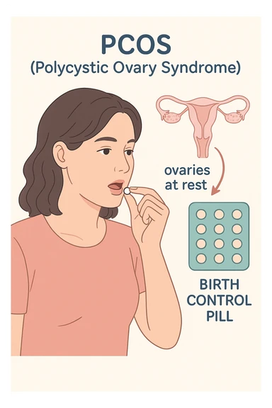 Donna con pcos che prende la pillola, e la pillola mette a riposo le ovaie sticker