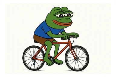 create a pepe riding bike, white background sticker