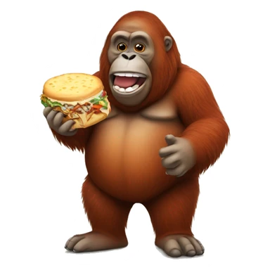 Fat orangutan holding cheesesteak sticker